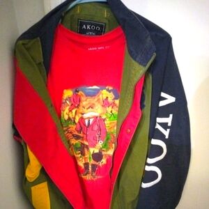 Men red akoo jacket and long sleeve shirt